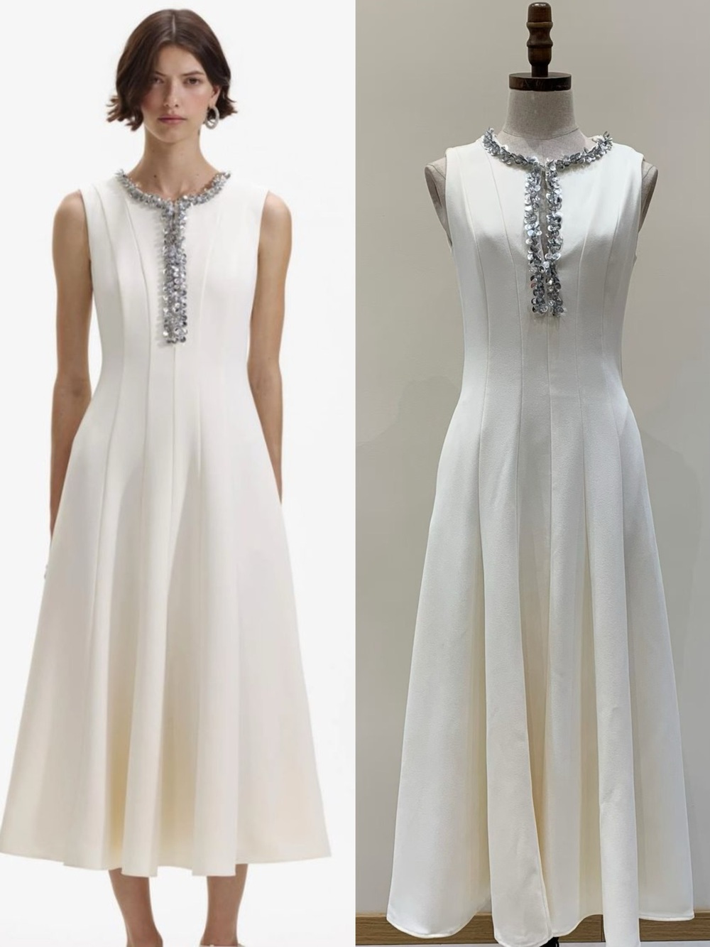 Self Portrait CREAM CREPE EMBELLISHED MIDI DRESS, US2 4 6